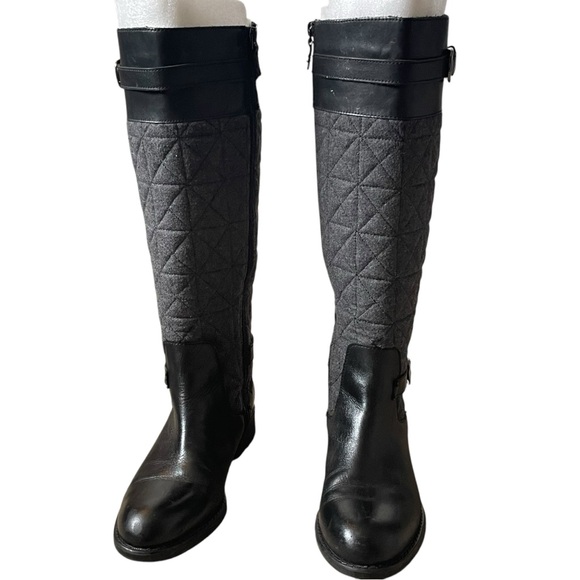 Franco Sarto Shoes - Franco Sarto Knee High Gray Quilted & Black Leather Low Heeled Boots Size 9